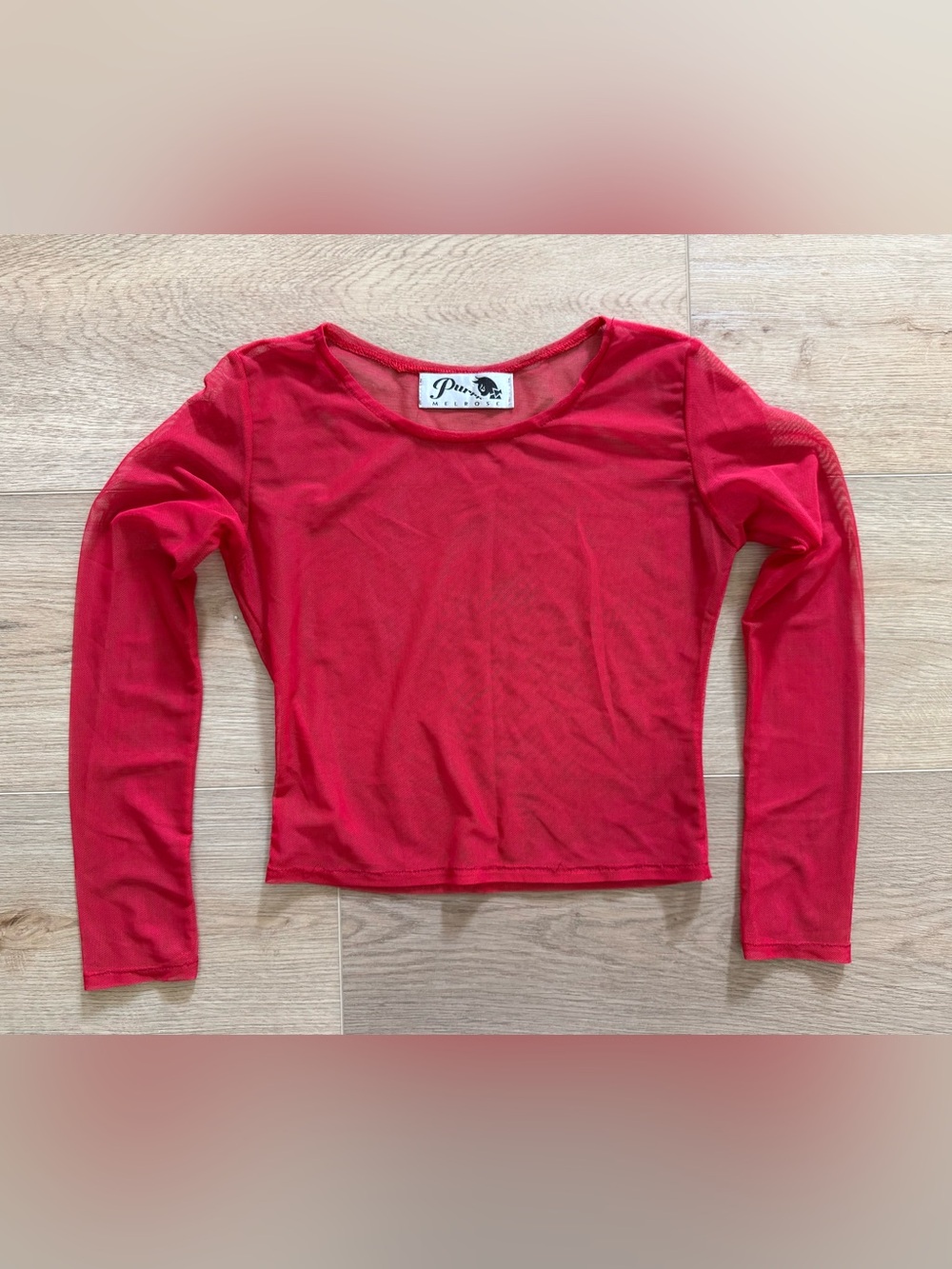 Purr Melrose Sheer Red Mesh Long Sleeve Top Small
